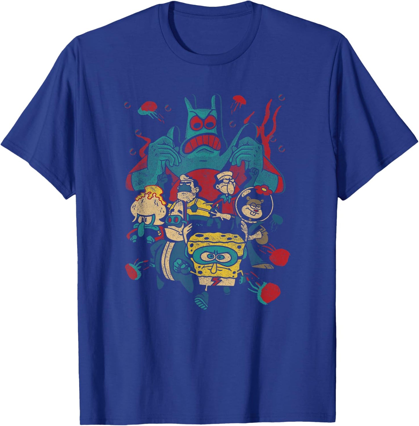 SpongeBob Retro Superhero Group Poster T-Shirt - T-Shirt | Royal