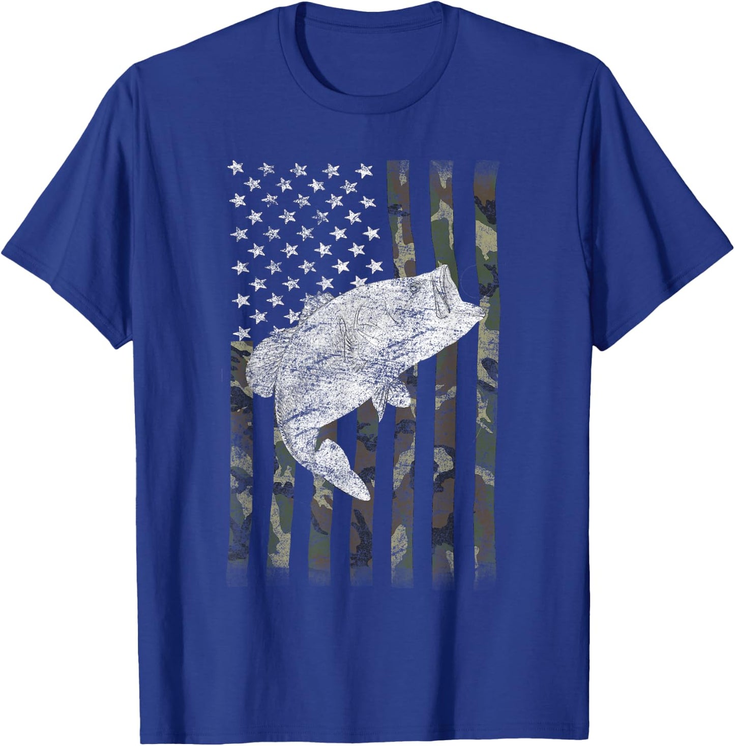 Bass Fishing US American Flag Large Mouth Camo Kids Men T-Shirt - T-Shirt | Royal