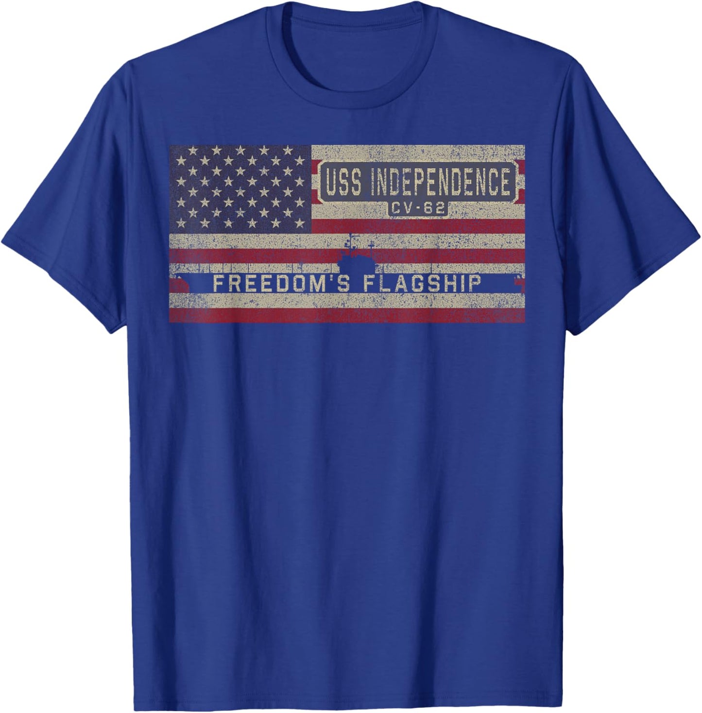 USS Independence CV-62 Aircraft Carrier USA American Flag T-Shirt - T-Shirt | Royal