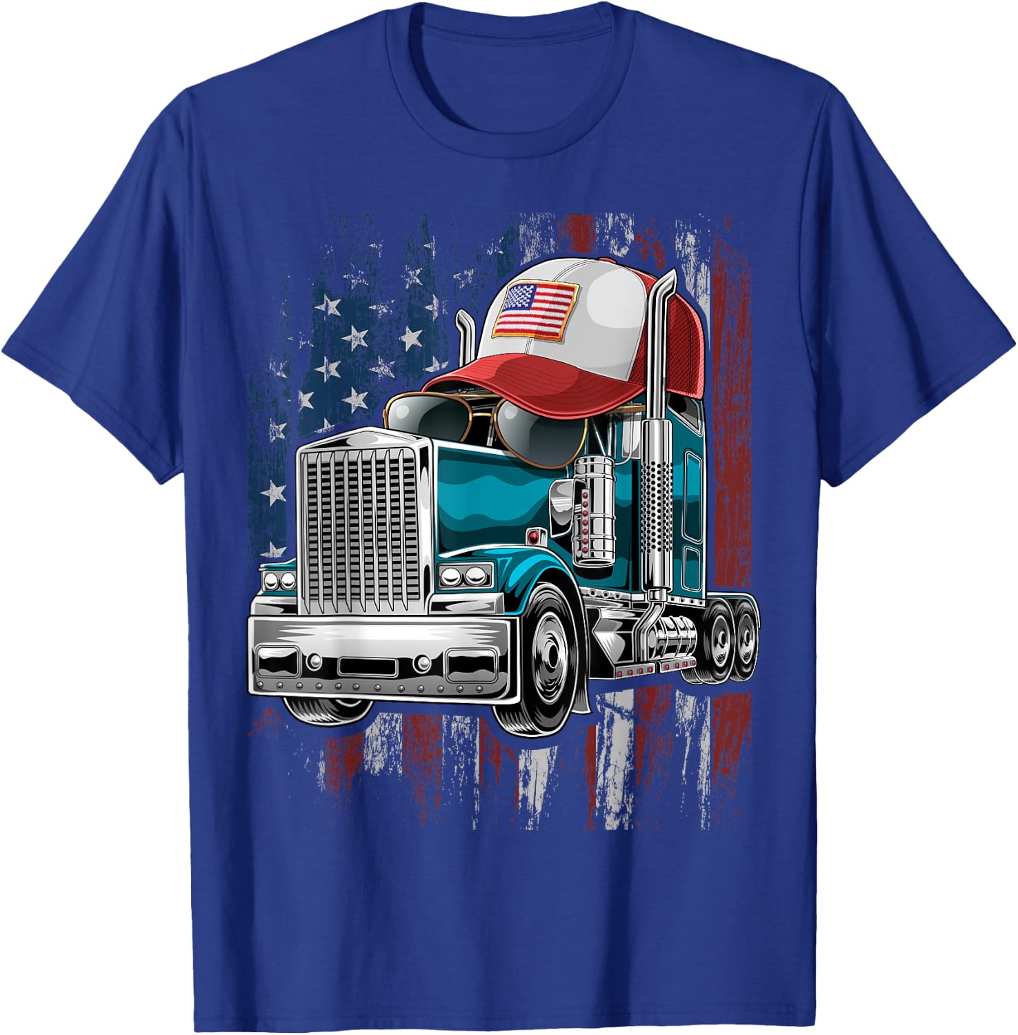 Trucker American Flag Trucker Hat Truck Driver Gift Men T-Shirt - T-Shirt | Royal