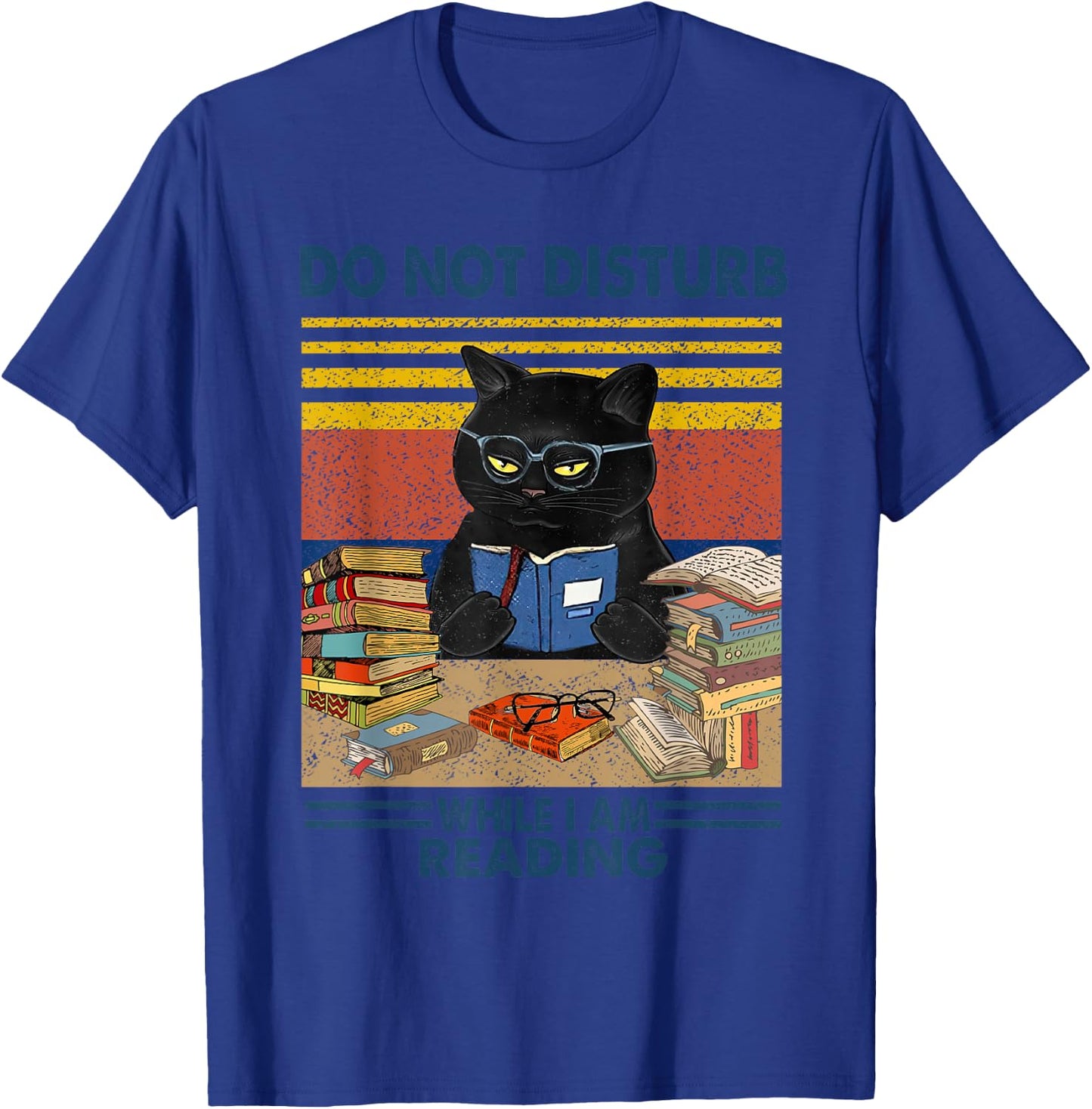 Do Not Disturb When I'm Reading A Book Black Glassed Cat T-Shirt - T-Shirt | Royal