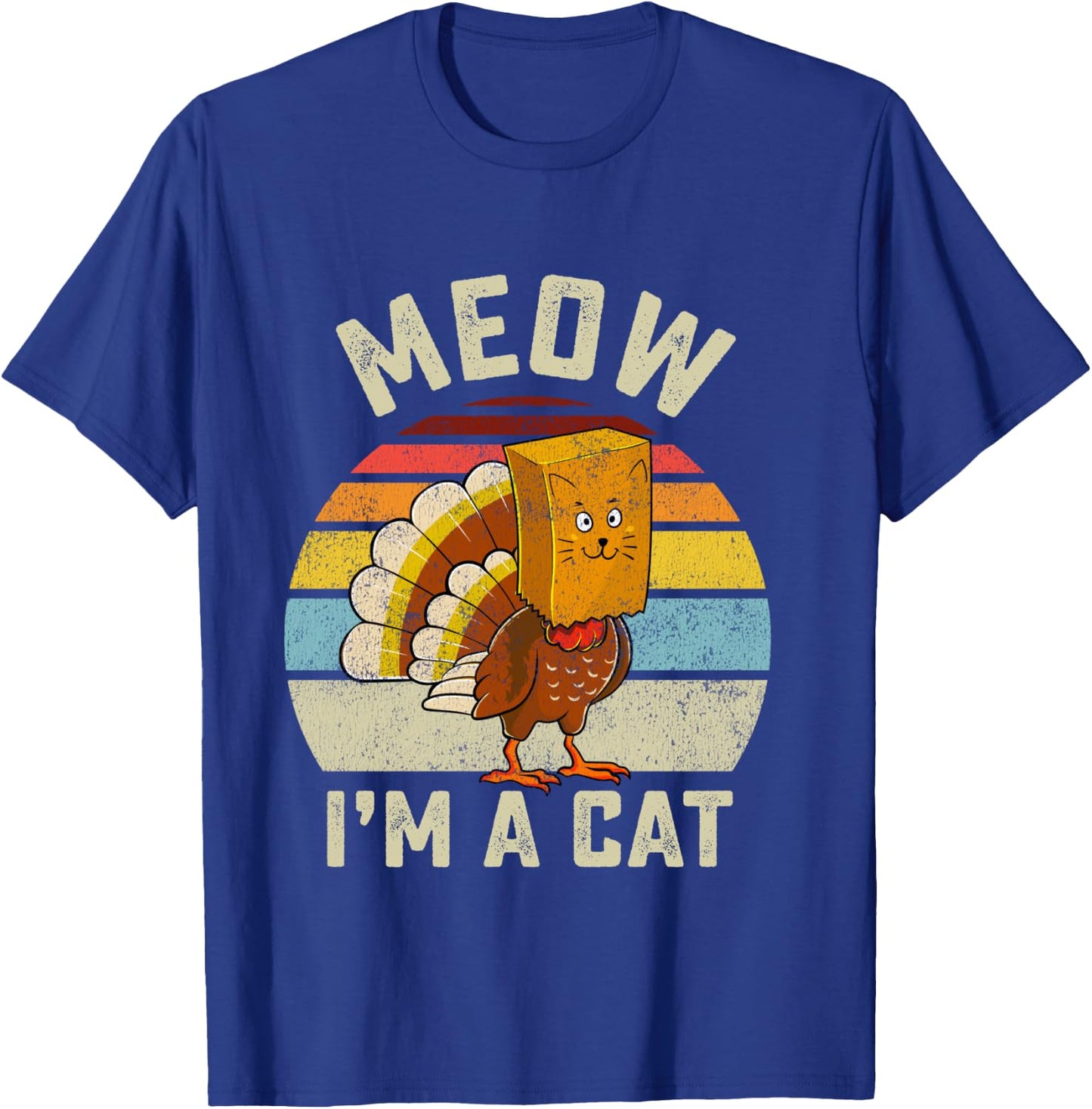 Thanksgiving Funny Turkey Fake Cat Retro Women Men Kids T-Shirt - T-Shirt | Royal