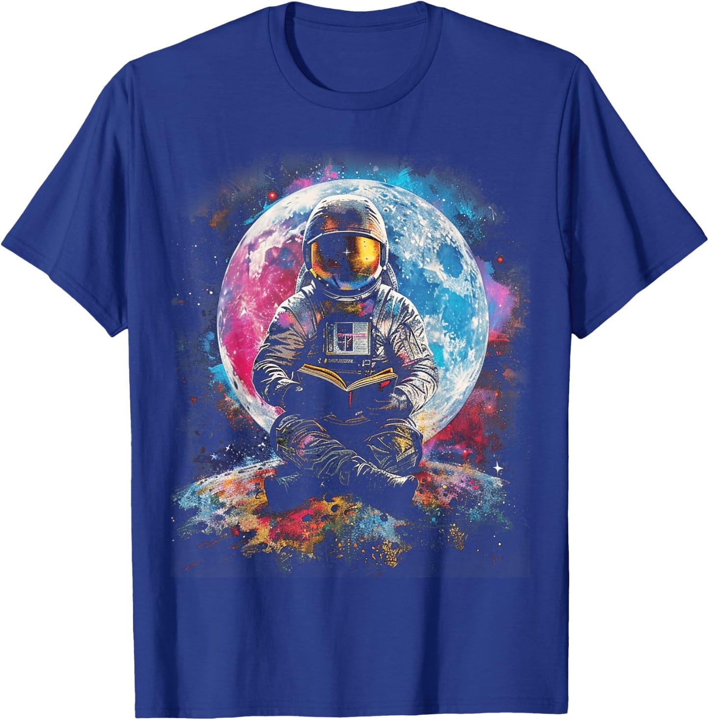 Book Lovers Cool Astronaut Reading Books In Space Kids T-Shirt - T-Shirt | Royal