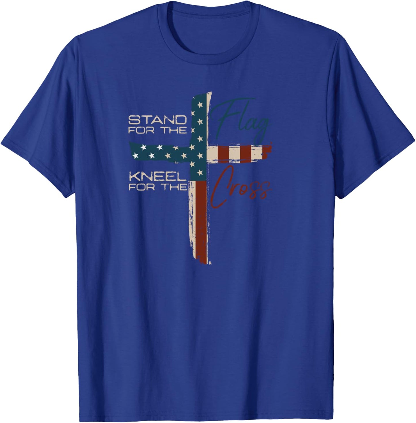 Stand the Flag and Cross Faith American Christian T-Shirt - T-Shirt | Royal