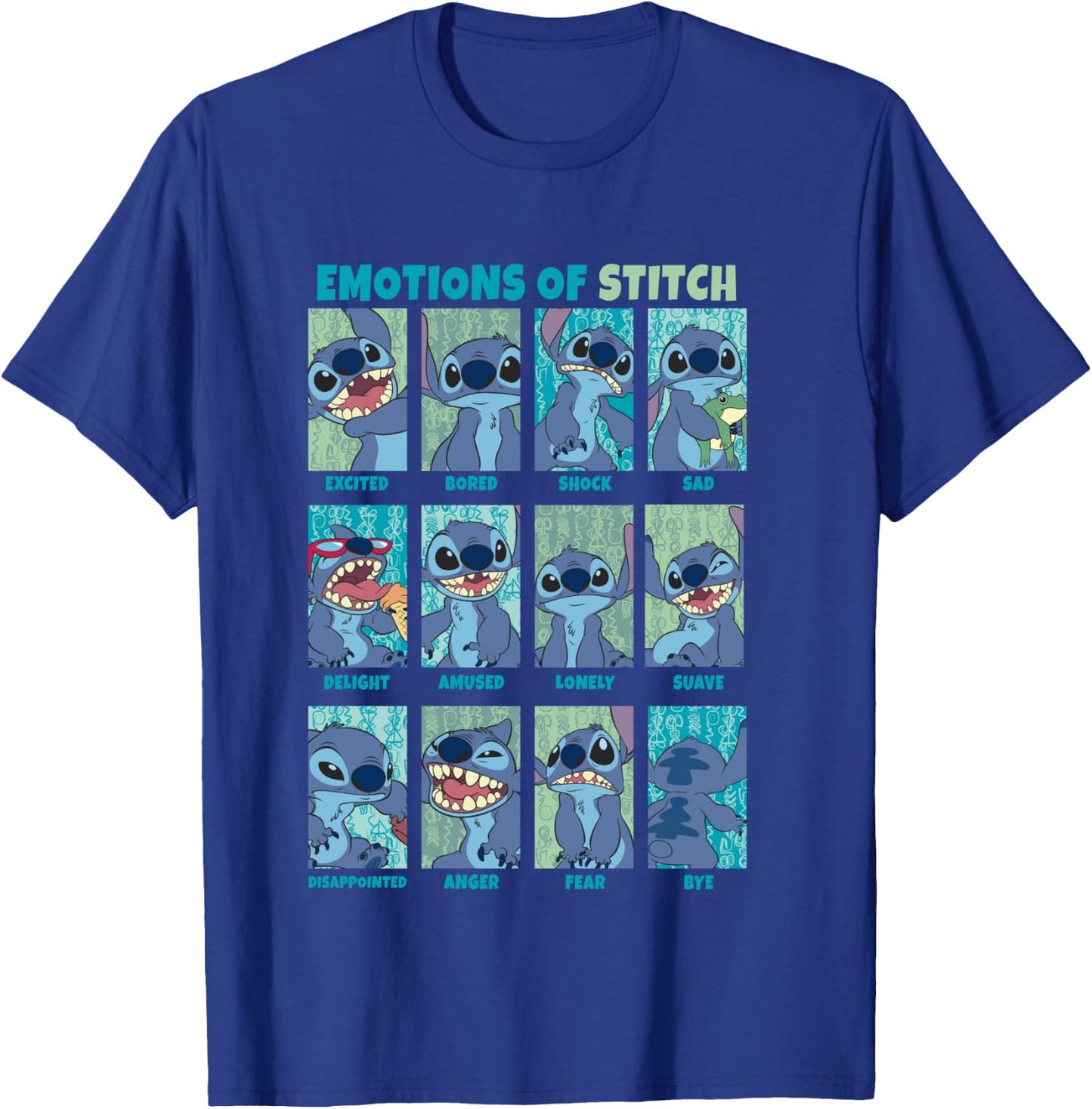 Disney Lilo & Stitch Emotions of Stitch Box Up Panels T-Shirt - T-Shirt | Royal