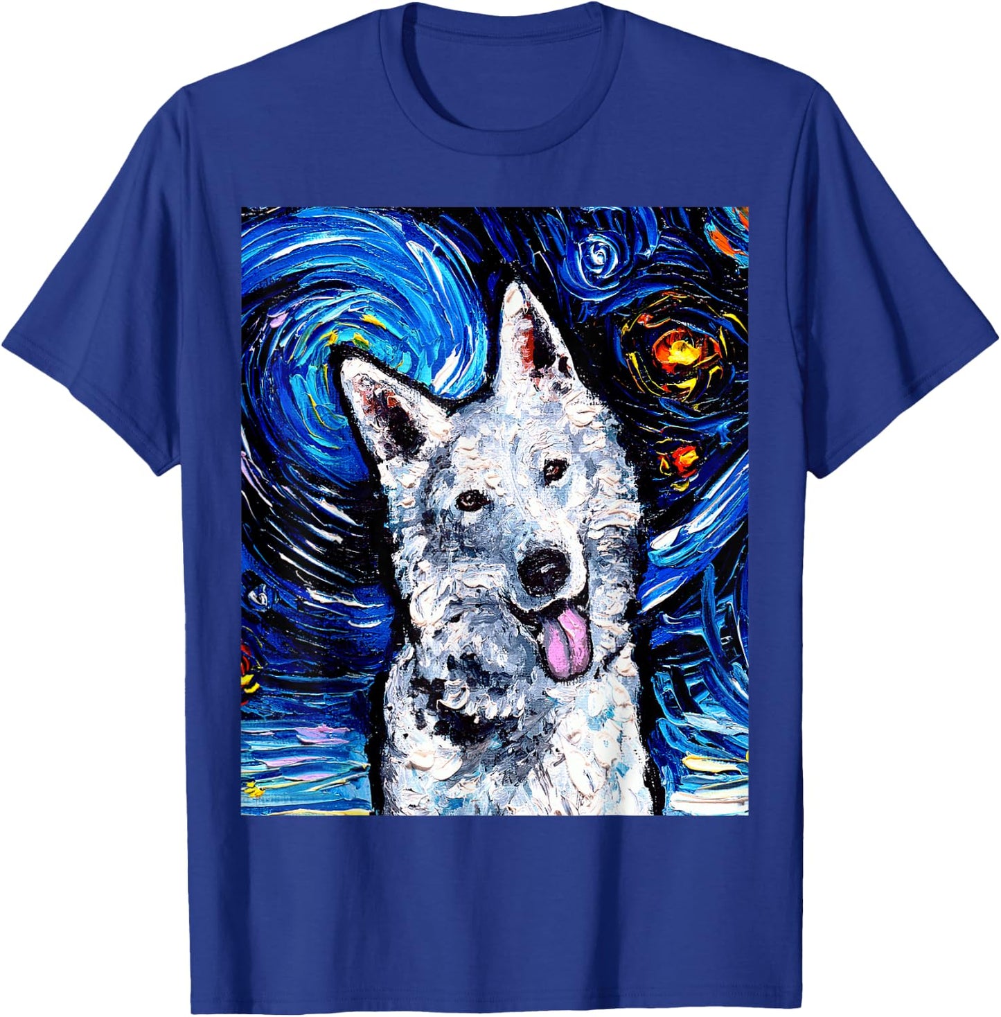 White German Shepherd Portrait Starry Night Dog Art by Aja T-Shirt - T-Shirt | Royal