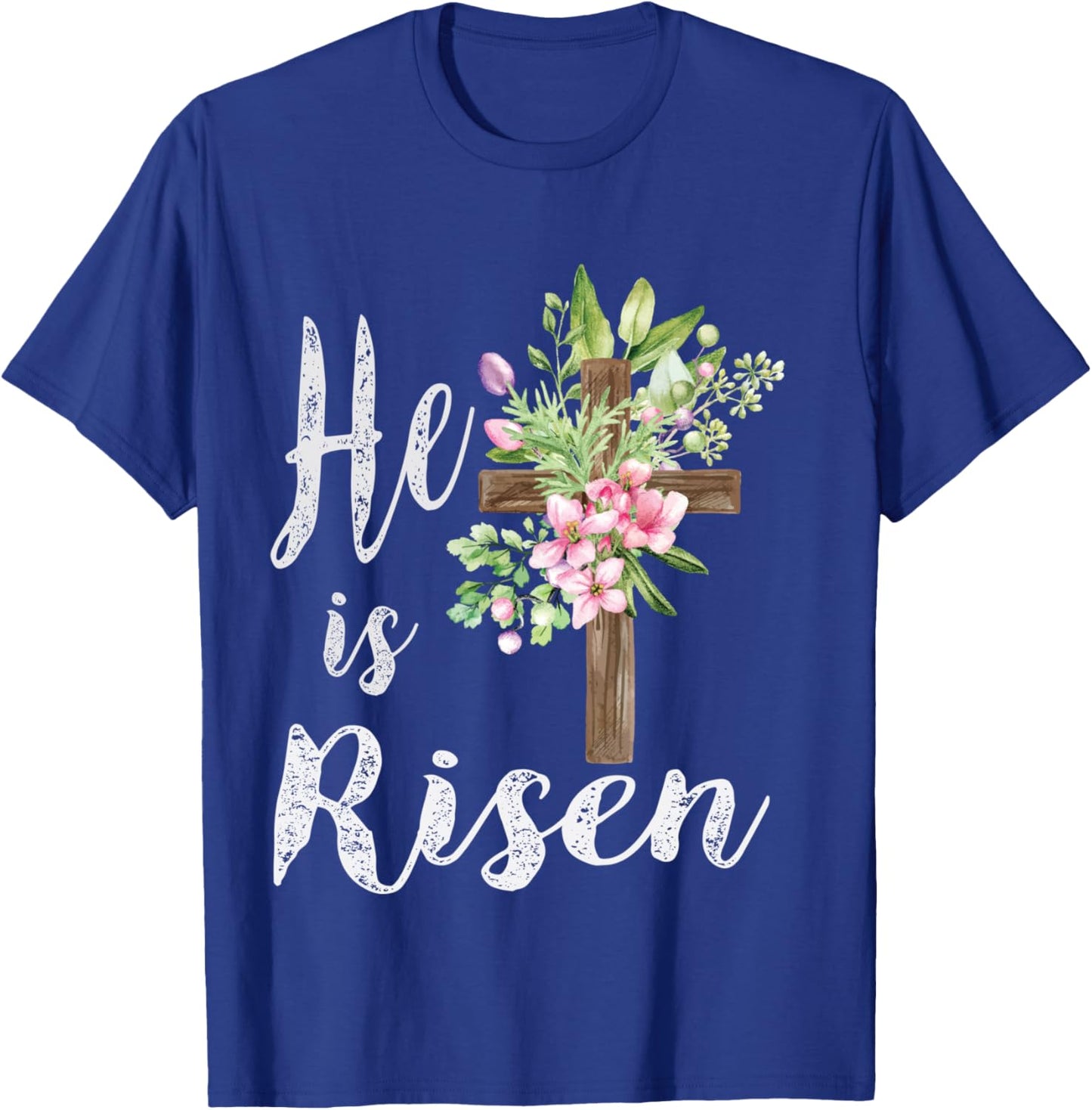 He is Risen Floral Cross Vintage Happy Easter T-Shirt - T-Shirt | Royal