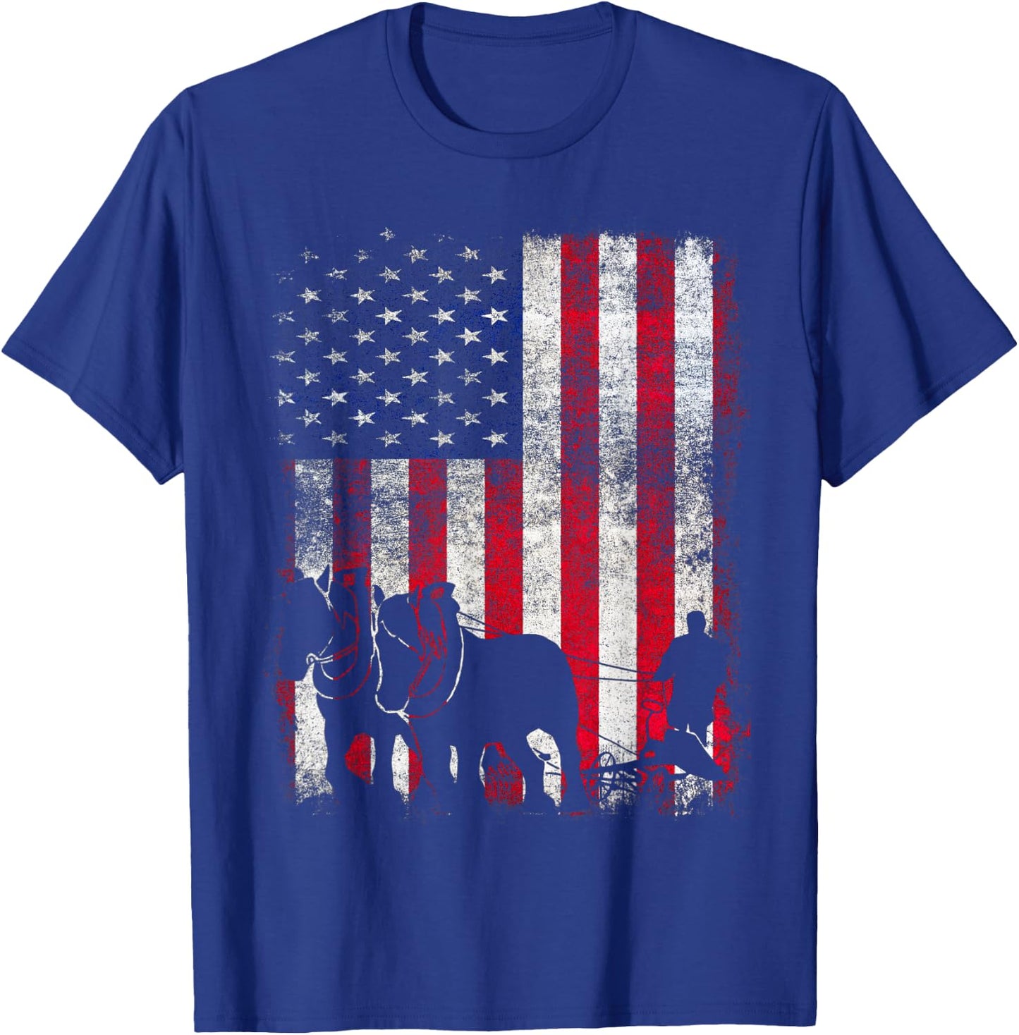 Draft Horse Patriotic American Flag Vintage Farmer Women Kids Men T-Shirt - T-Shirt | Royal