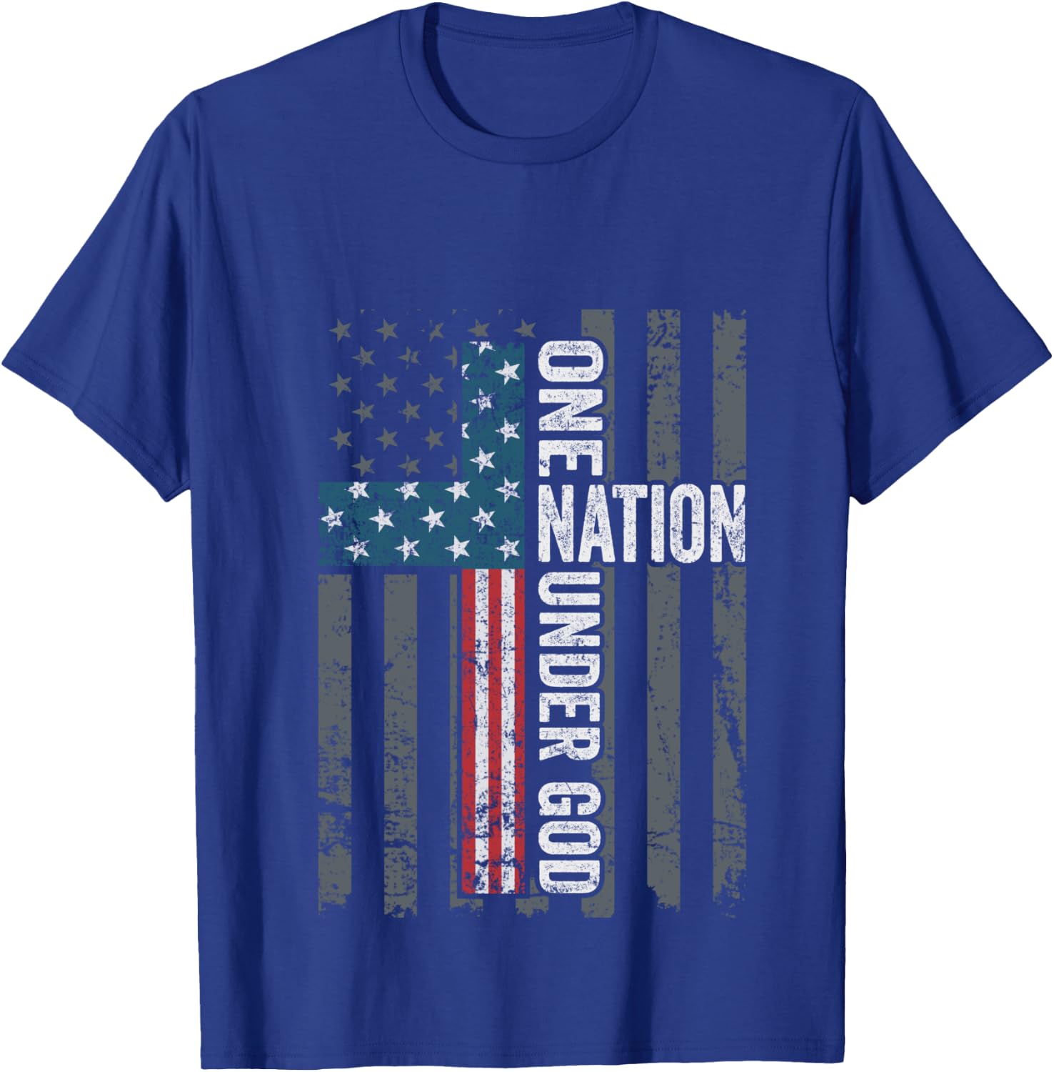 ONE NATION UNDER GOD - USA Cross Flag Christian - ON BACK T-Shirt - T-Shirt | Royal