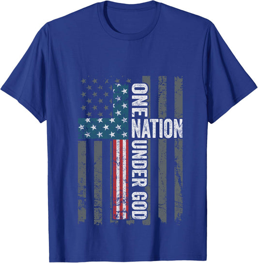 ONE NATION UNDER GOD - USA Cross Flag Christian - ON BACK T-Shirt - T-Shirt | Royal