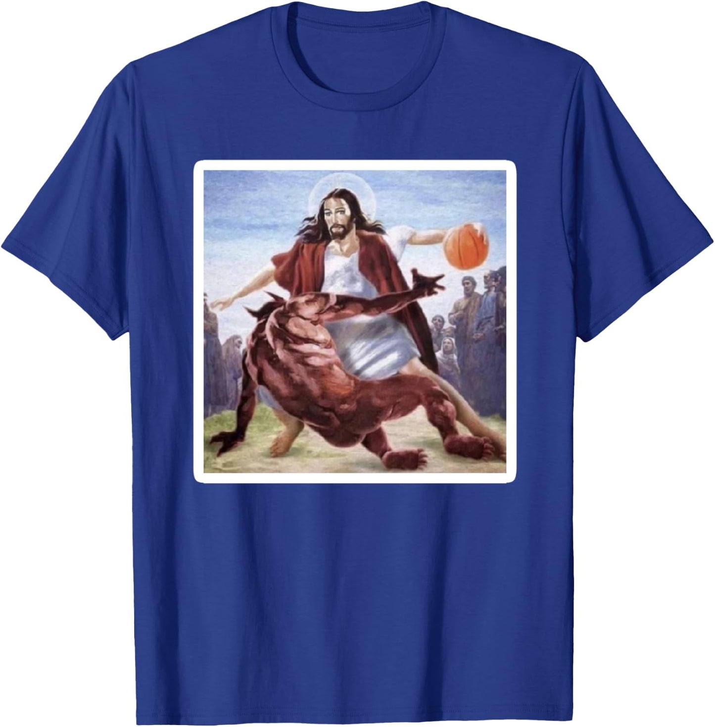 Jesus Crossing Up Satan Basketball T-Shirt - T-Shirt | Royal
