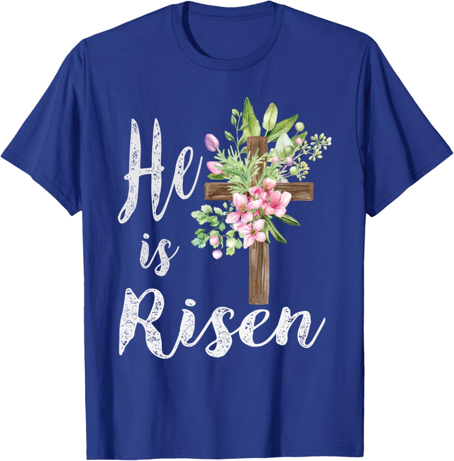 He is Risen Floral Cross Vintage Happy Easter T-Shirt - T-Shirt | Royal