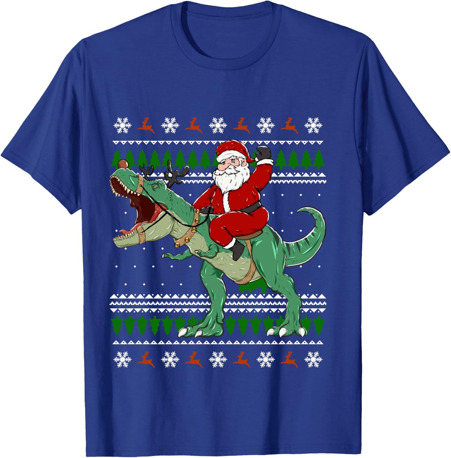 Santa Riding Dino | Funny Christmas Ugly Sweater T-Shirt - T-Shirt | Royal
