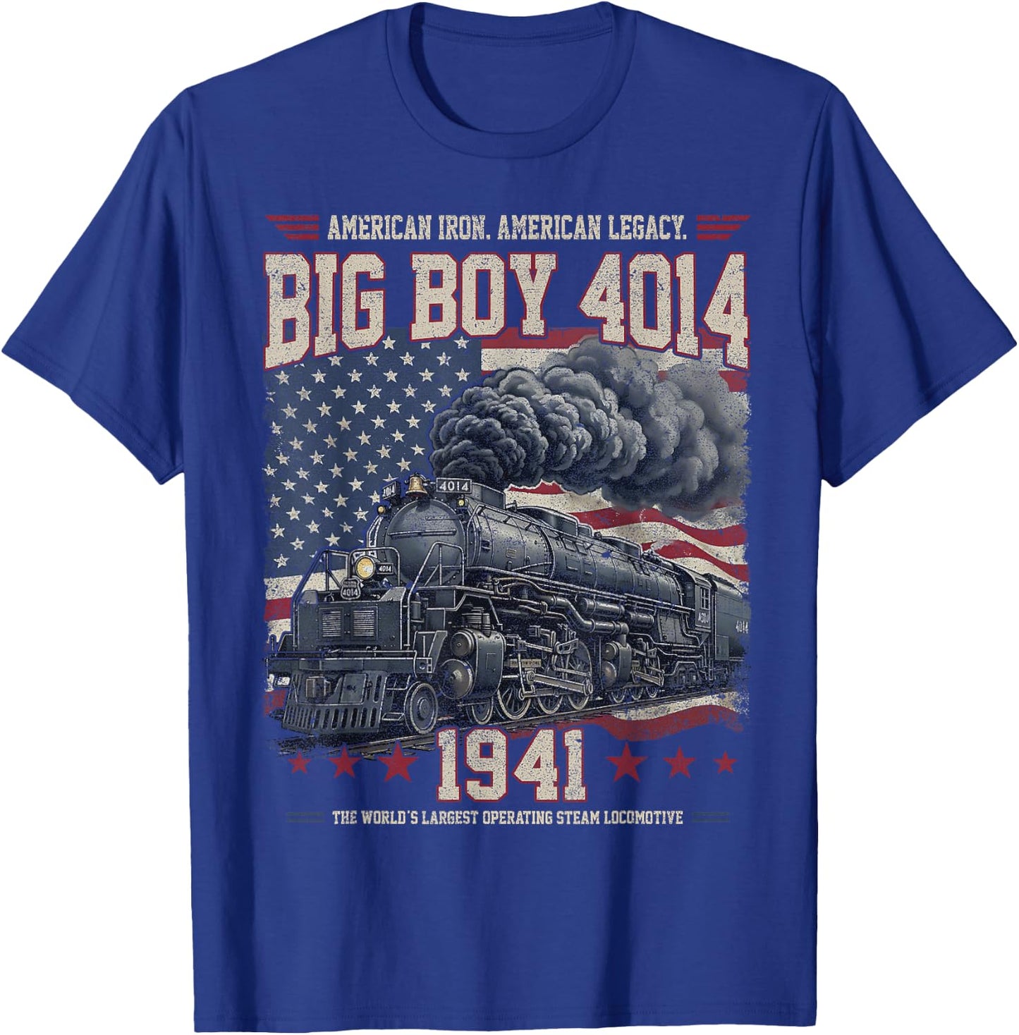 Big Boy 4014 Train 4th of July Retro US Flag Vintage Apparel T-Shirt - T-Shirt | Royal