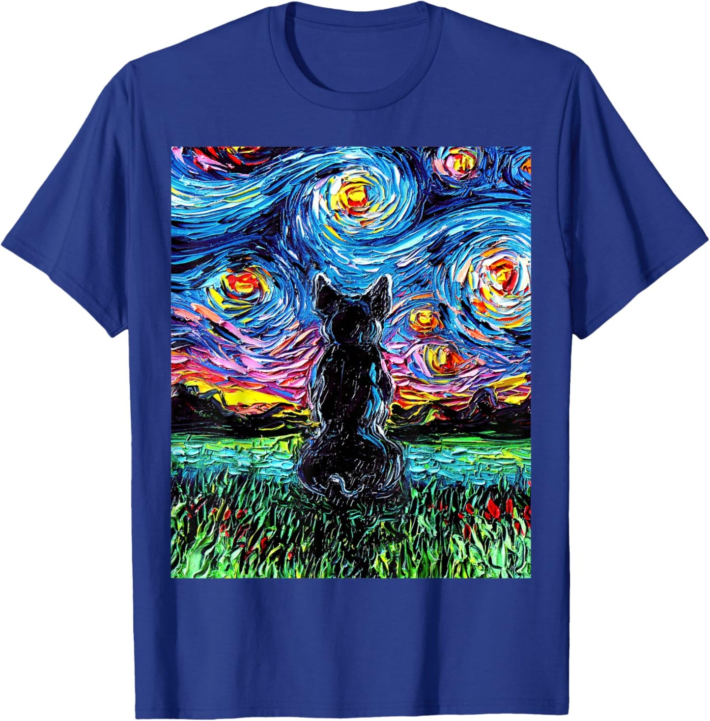 French Bulldog Starry Night Frenchie Dog Back Art by Aja T-Shirt - T-Shirt | Royal