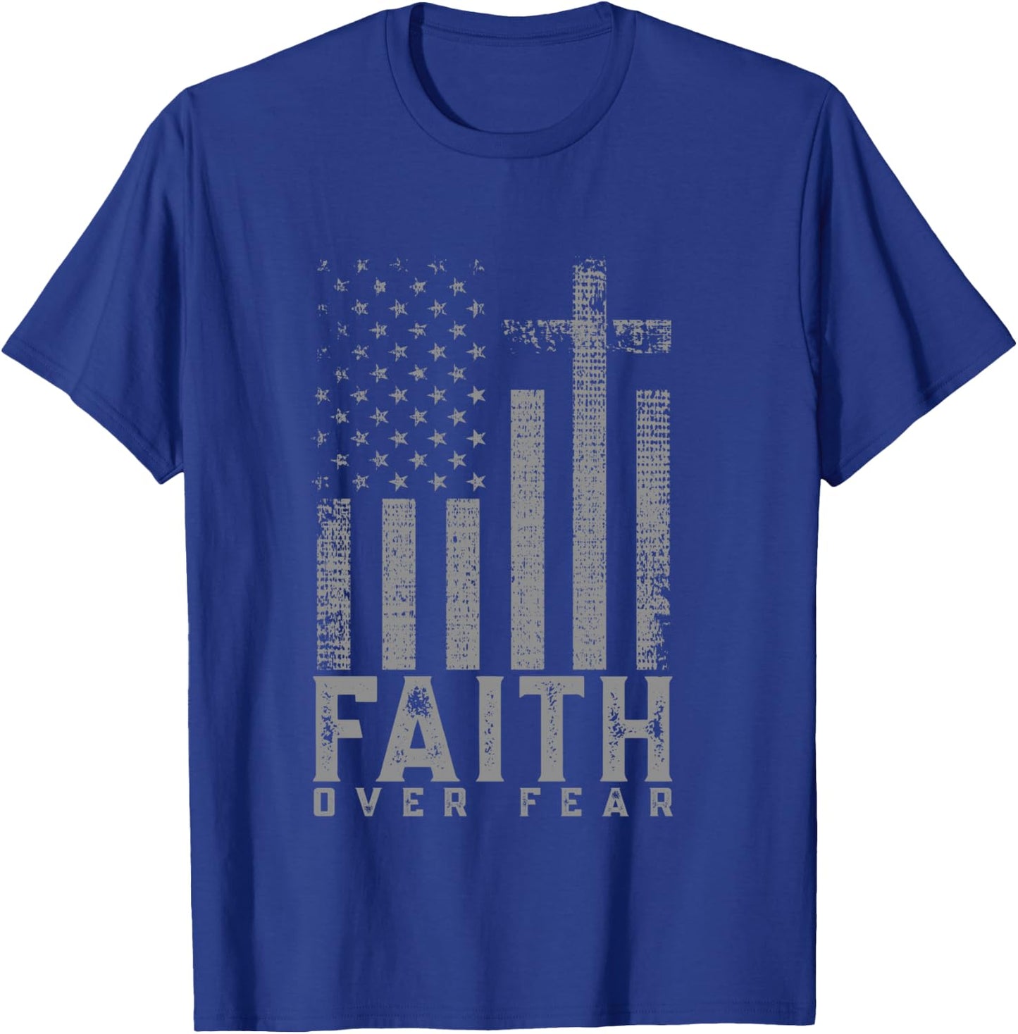 Faith Over Fear Cool Christian Cross American USA Flag T-Shirt - T-Shirt | Royal