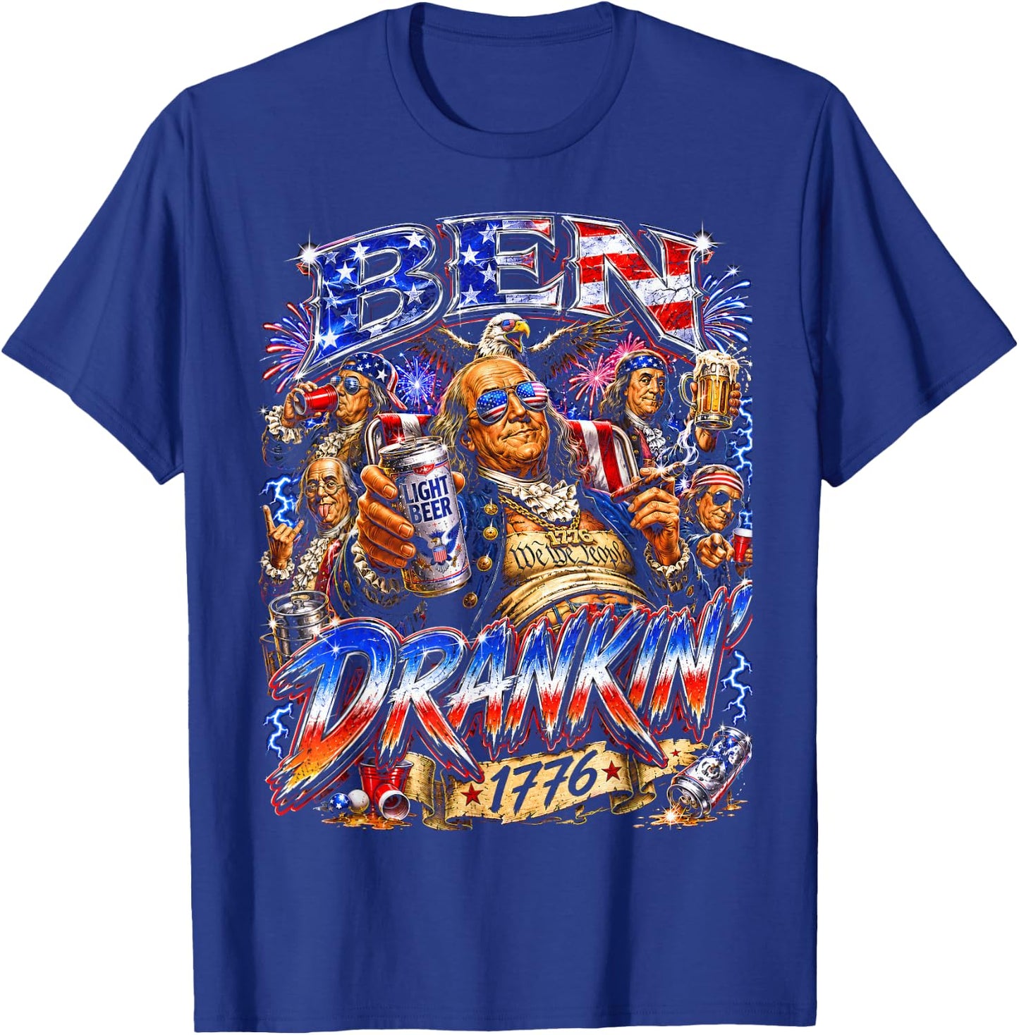 4th of July Ben Drankin T Funny Drinking T-Shirt - T-Shirt | Royal