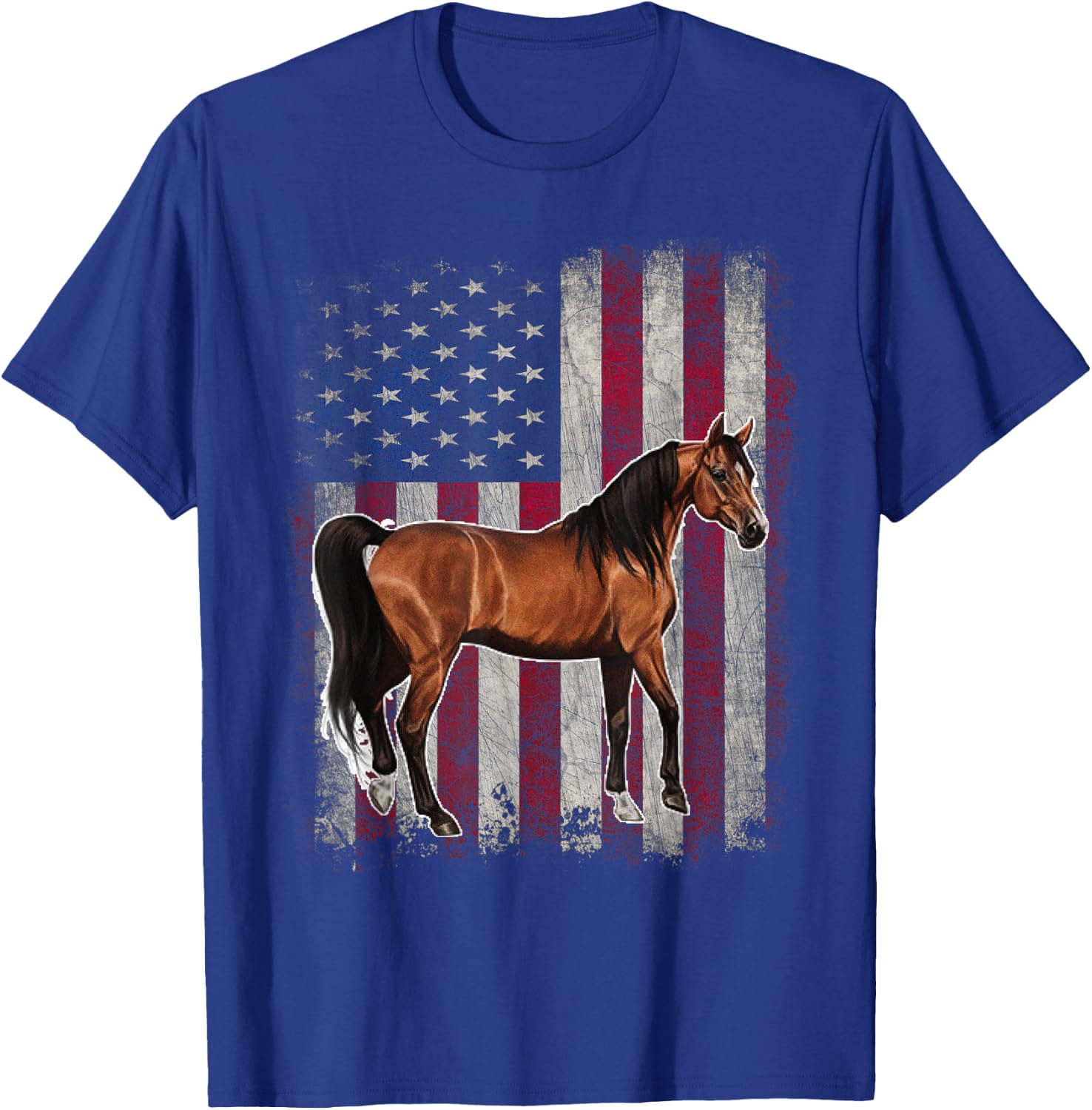 Arabian Horse Patriotic American Flag Vintage Horseback T-Shirt - T-Shirt | Royal