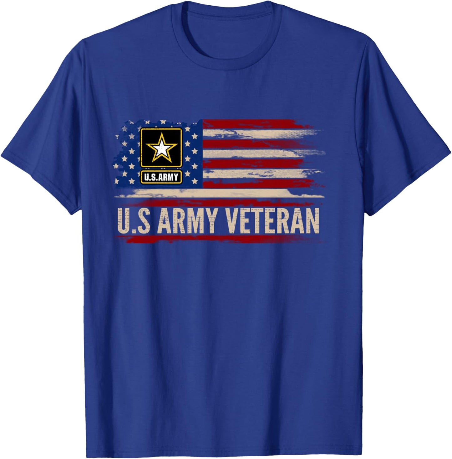 Vintage U.S Army Veteran with American Flag Veteran Gift T-Shirt - T-Shirt | Royal