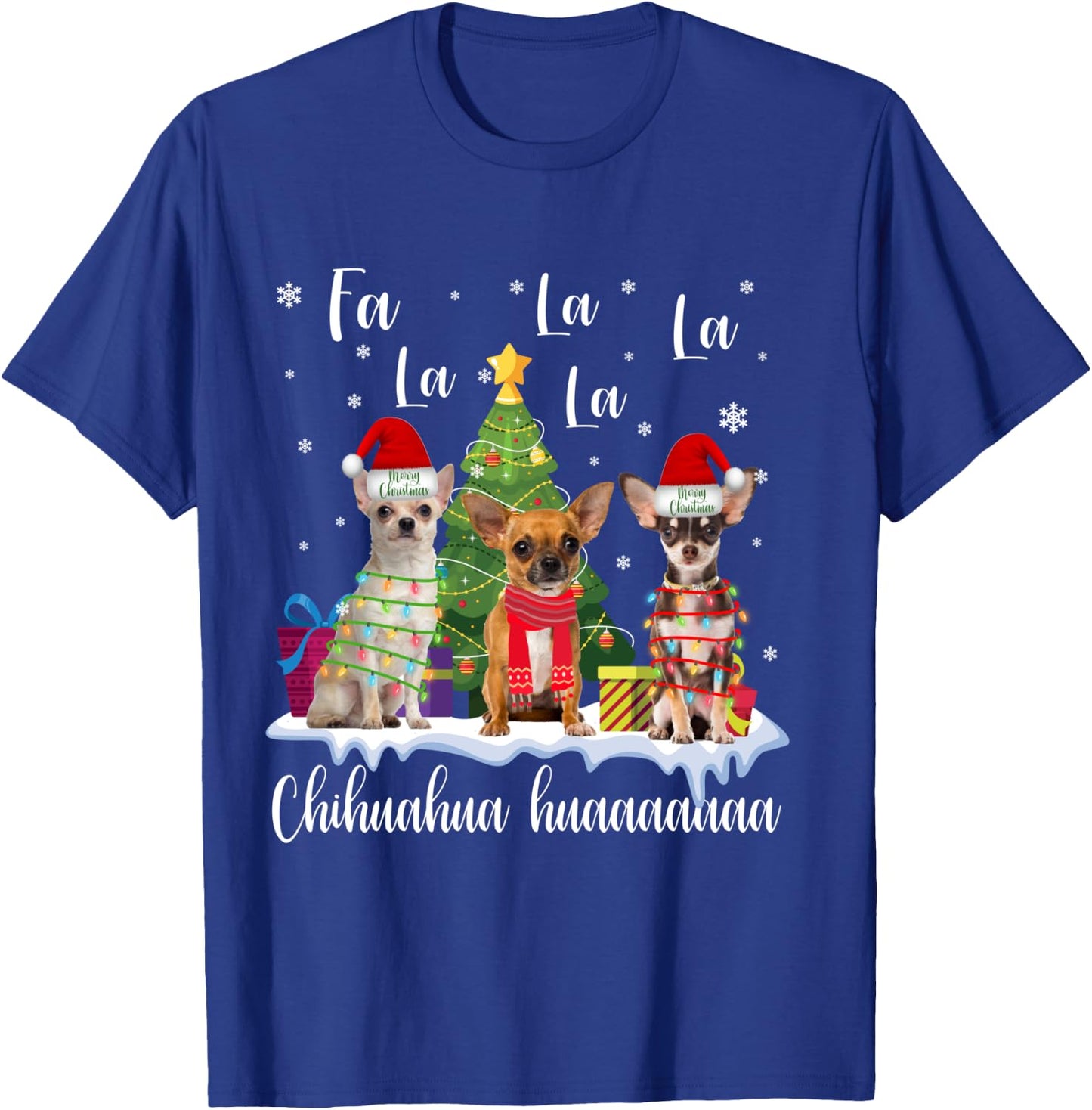 Chihuahua Dog Xmas Fa La La La Funny Ugly Christmas Sweater T-Shirt - T-Shirt | Royal