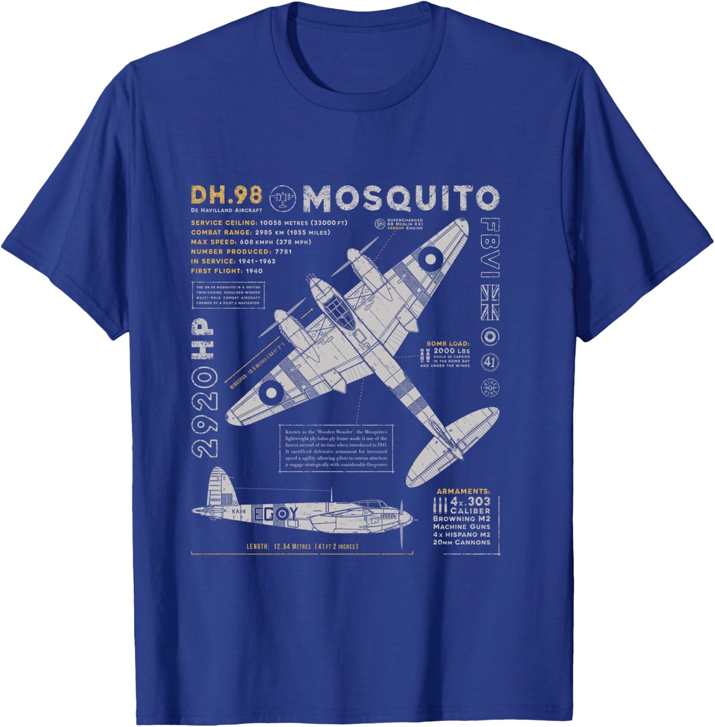 de Havilland Mosquito Fighter Bomber | British WW2 RAF DH.98 T-Shirt - T-Shirt | Royal