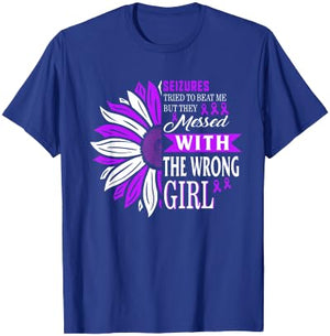 Seizures Tried To Beat Me Epilepsy Warrior Awareness Purple T-Shirt - T-Shirt | Royal