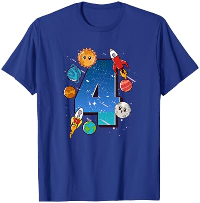 Boys 4th Birthday Party Outfit 4 Years Old Space Planets T-Shirt - T-Shirt | Royal