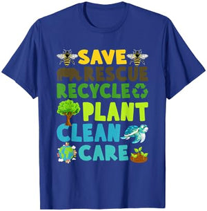 Save Bees Rescue Animals Recycle Plastic Earth Day Planet T-Shirt - T-Shirt | Royal