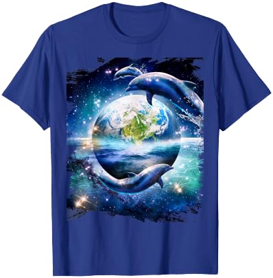Galaxy Dolphin Dolphins In Space Earth T-Shirt - T-Shirt | Royal