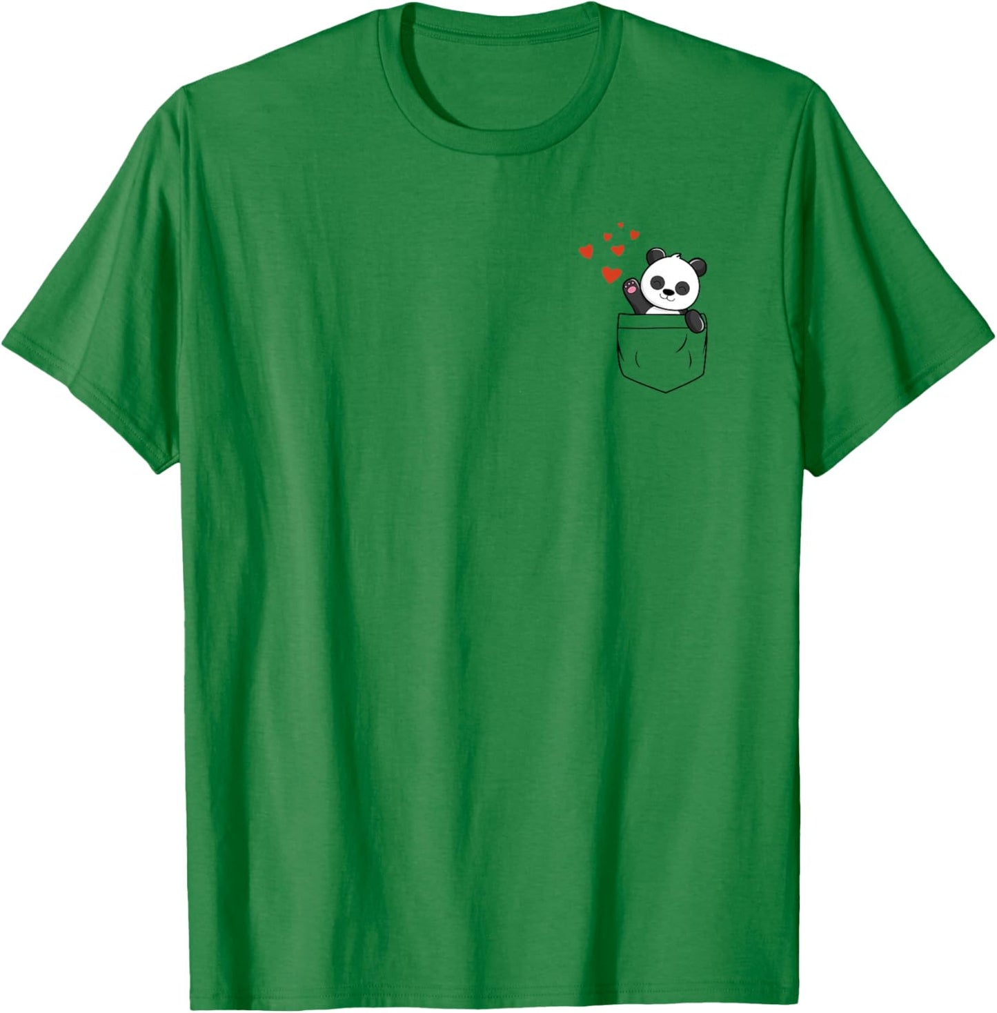 Panda In Pocket With Hearts Cute Panda Pocket T-Shirt - T-Shirt | Irish Green