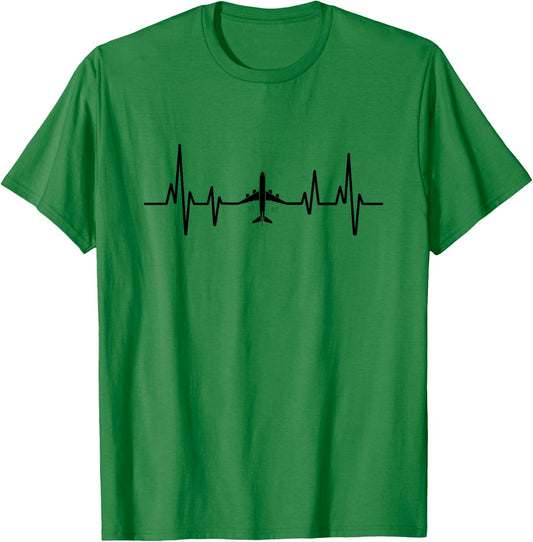 Heartbeat Pilot Airplane Fly Aviation Plane Enthusiast T-Shirt - T-Shirt | Irish Green