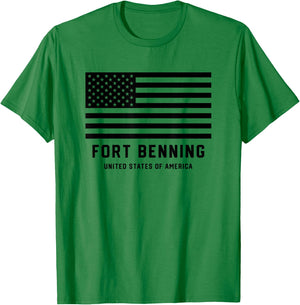 Fort Benning Georgia USA Military American Flag Armed Forces Women Kids Men T-Shirt - T-Shirt | Irish Green