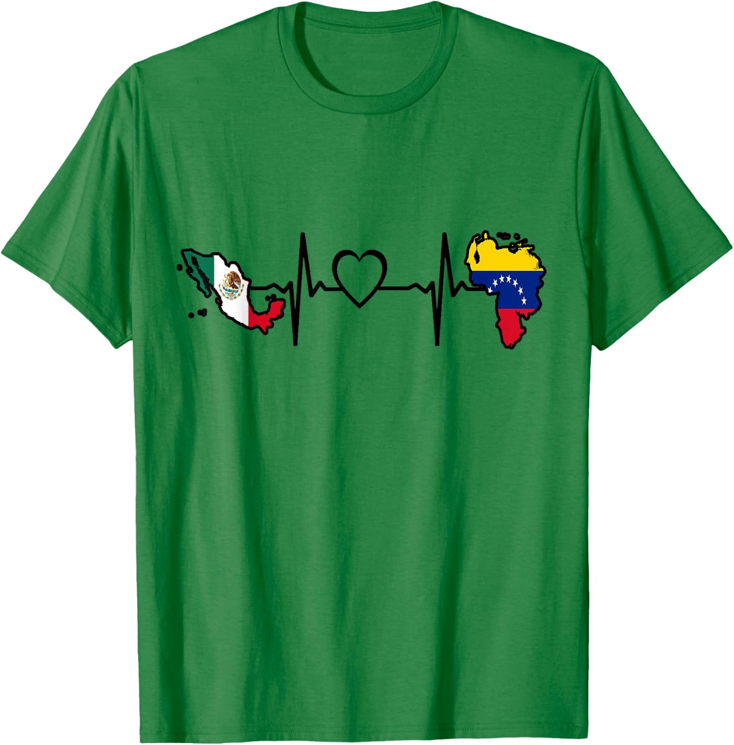 Mexico Venezuela Flag - Mexican Venezuelan HeartBeat T-Shirt - T-Shirt | Irish Green