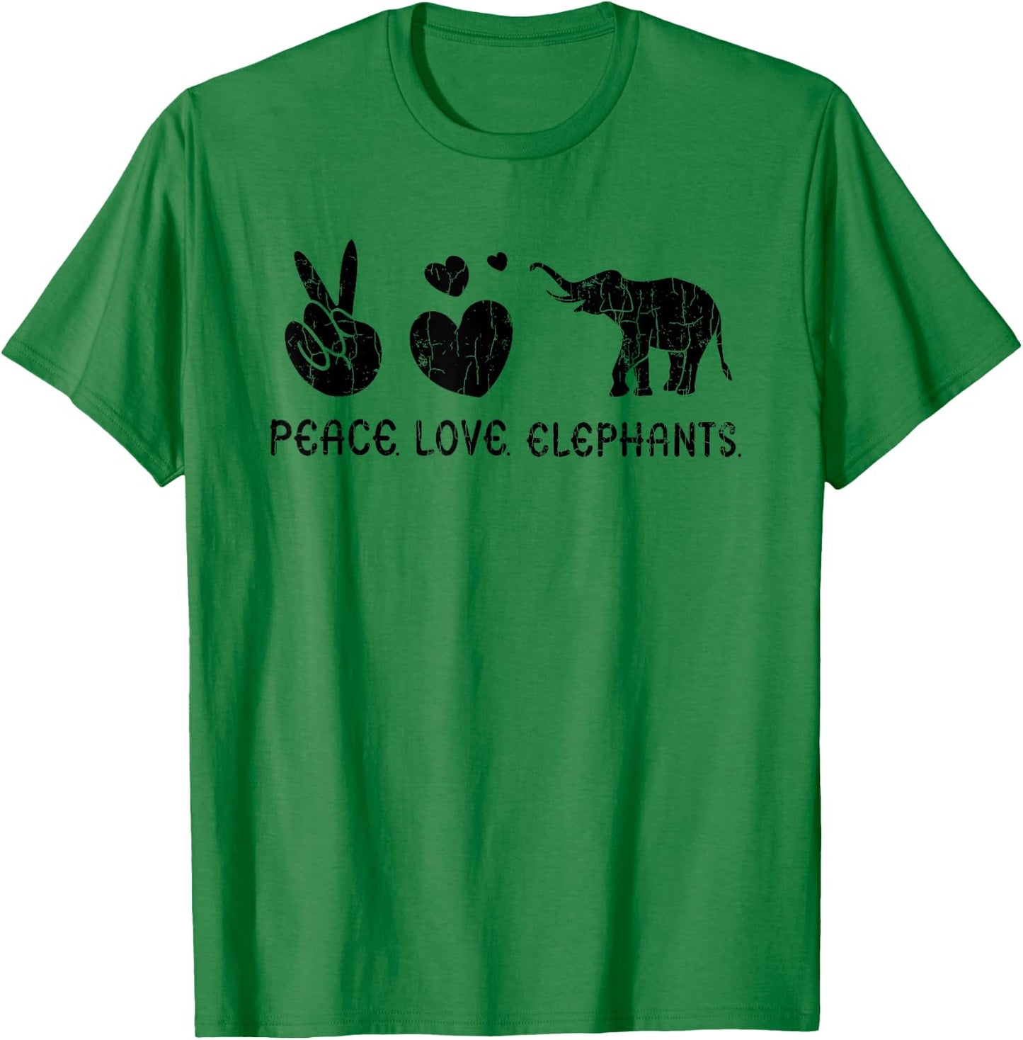 Peace Love Elephants Funny Elephant Lover Boys Girls Graphic T-Shirt - T-Shirt | Irish Green