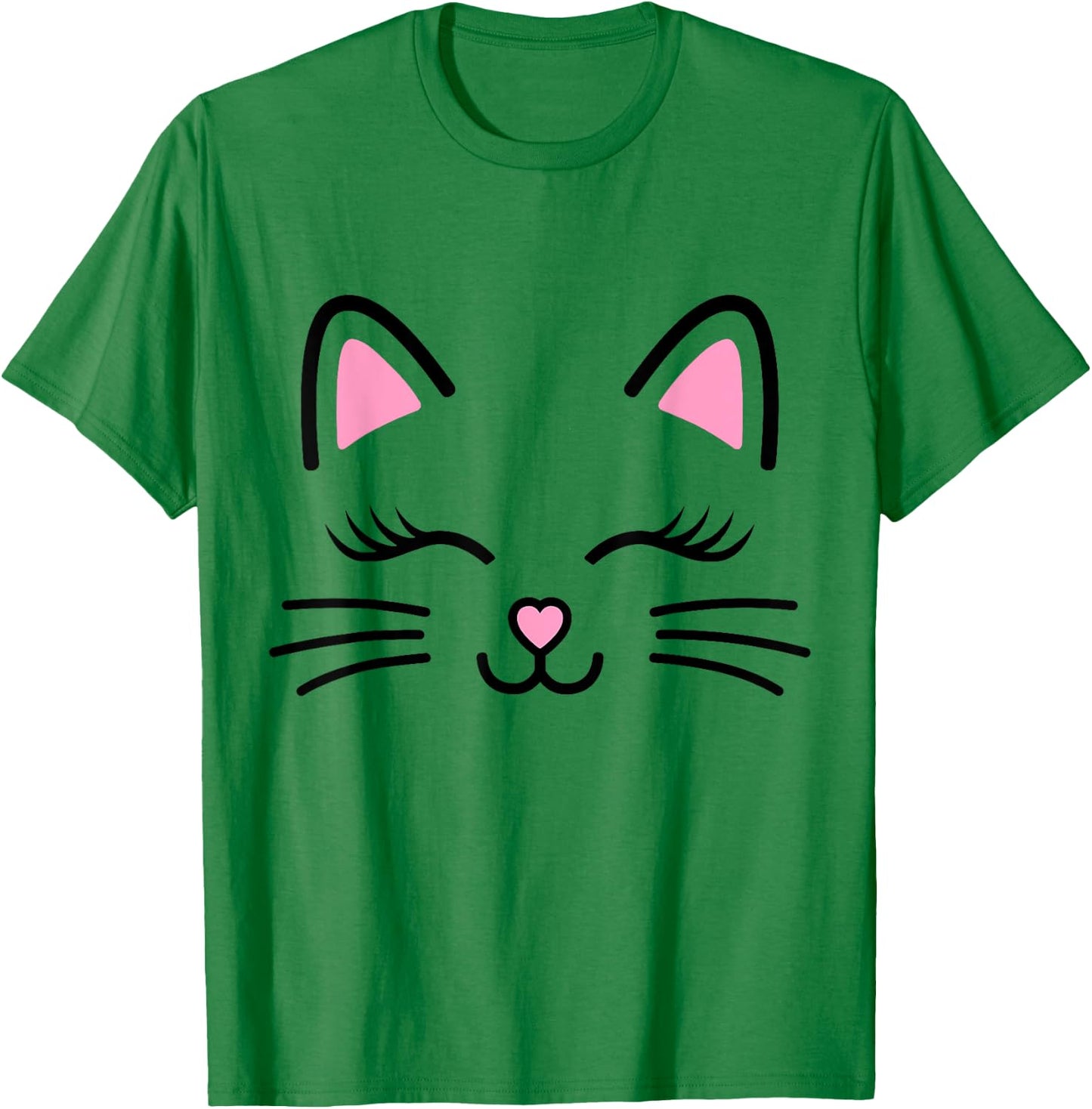 Women's Cat Face Whiskers Print Cosplay Kitty Love Halloween Small T-Shirt - T-Shirt | Irish Green