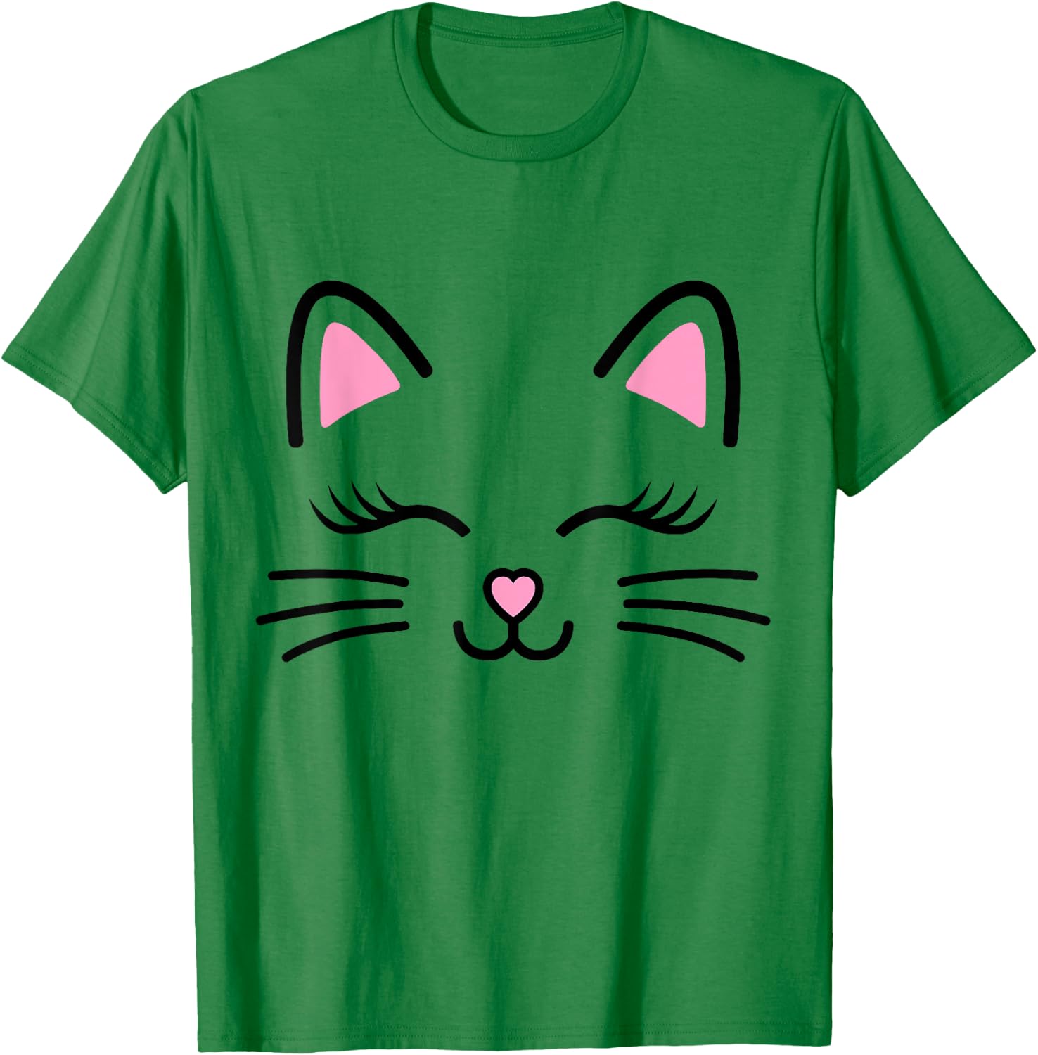 Women's Cat Face Whiskers Print Cosplay Kitty Love Halloween Small T-Shirt - T-Shirt | Irish Green