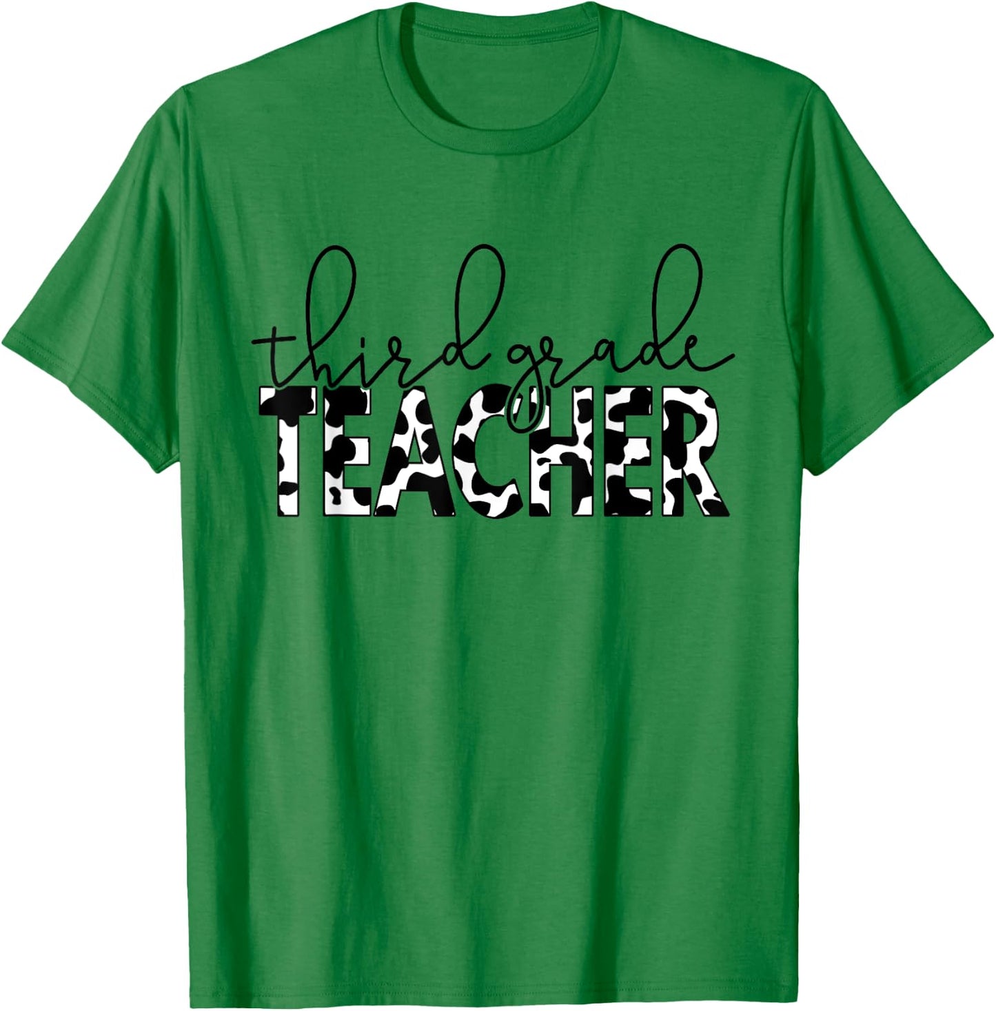 Cow Print 3rd Grade Elementary School Third Grade Teachers T-Shirt - T-Shirt | Irish Green