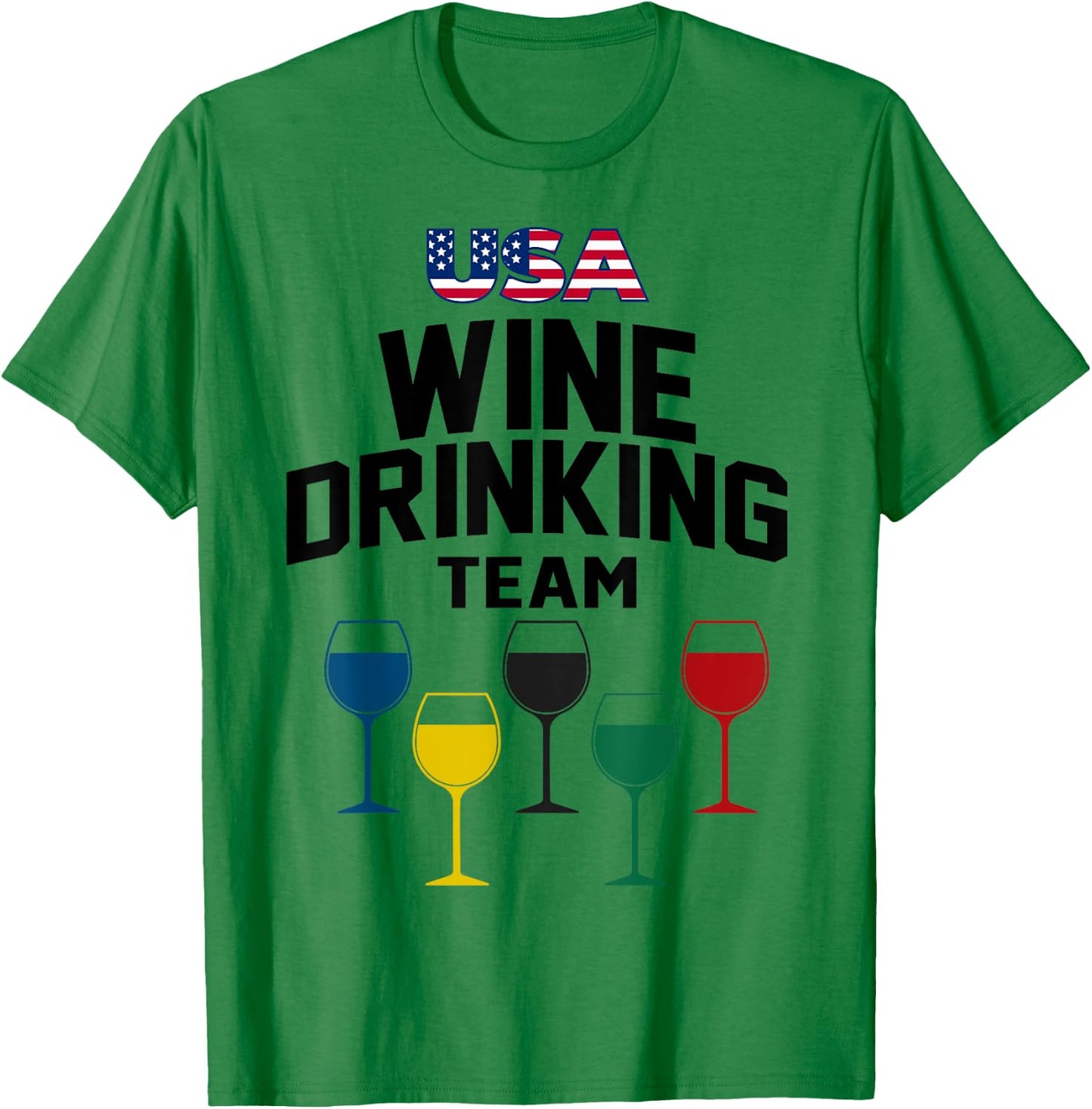 Funny Wine USA Drinking Team 5 Rings Colors Flag T-Shirt - T-Shirt | Irish Green