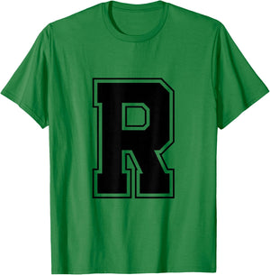 Letter R Big Bold Capital Varsity Alphabet Monogram T-Shirt - T-Shirt | Irish Green