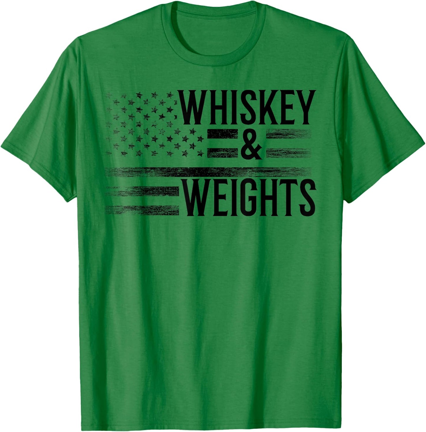 USA Flag Whisky Gym Workout - Whiskey And Weights Women Men T-Shirt - T-Shirt | Irish Green
