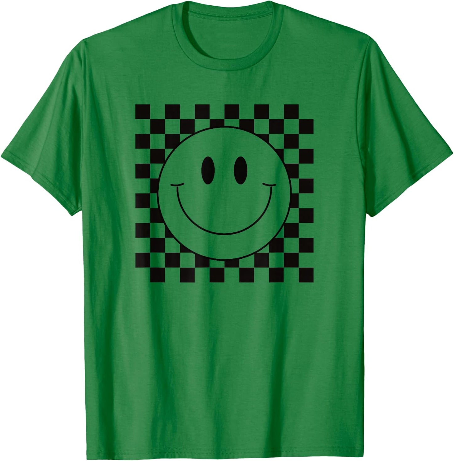 Yellow Smile Face Shirt Cute Checkered Pattern Smiling Happy T-Shirt - T-Shirt | Irish Green