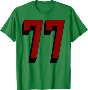 #77 Number 77 Varsity Fan Sports Team White Jersey T-Shirt - T-Shirt | Irish Green