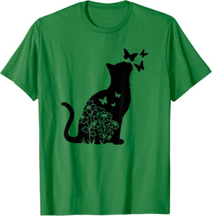 Cat Lover Flowers Butterfly Floral Women Girls, Cat Mom Cute T-Shirt - T-Shirt | Irish Green