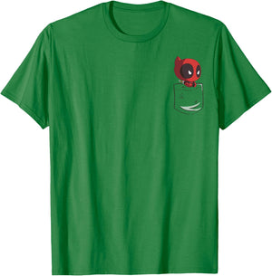 Marvel Deadpool Peekaboo Chibi Faux Pocket Graphic T-Shirt - T-Shirt | Irish Green