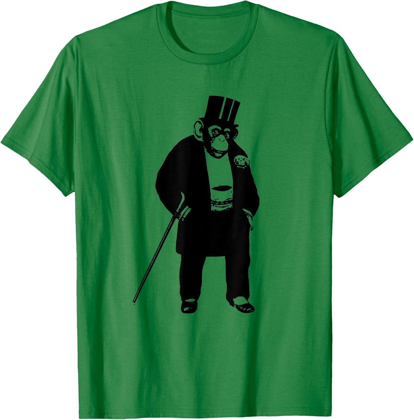 FUNNY CHIMP IN A SUIT -ape - monkey - top hat - cane T-Shirt - T-Shirt | Irish Green