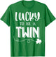 Lucky To Be A Twin Shirt Twin St Patricks Day Kid T-Shirt - T-Shirt | Irish Green