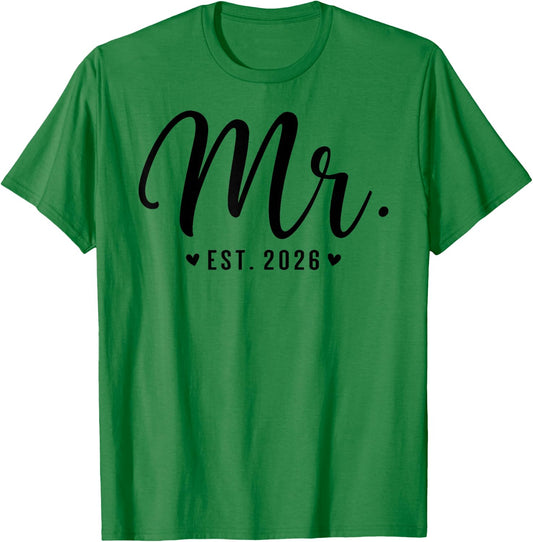 Mr Est. 2026 Just Married Couple Wedding Party Mr Mrs T-Shirt - T-Shirt | Irish Green