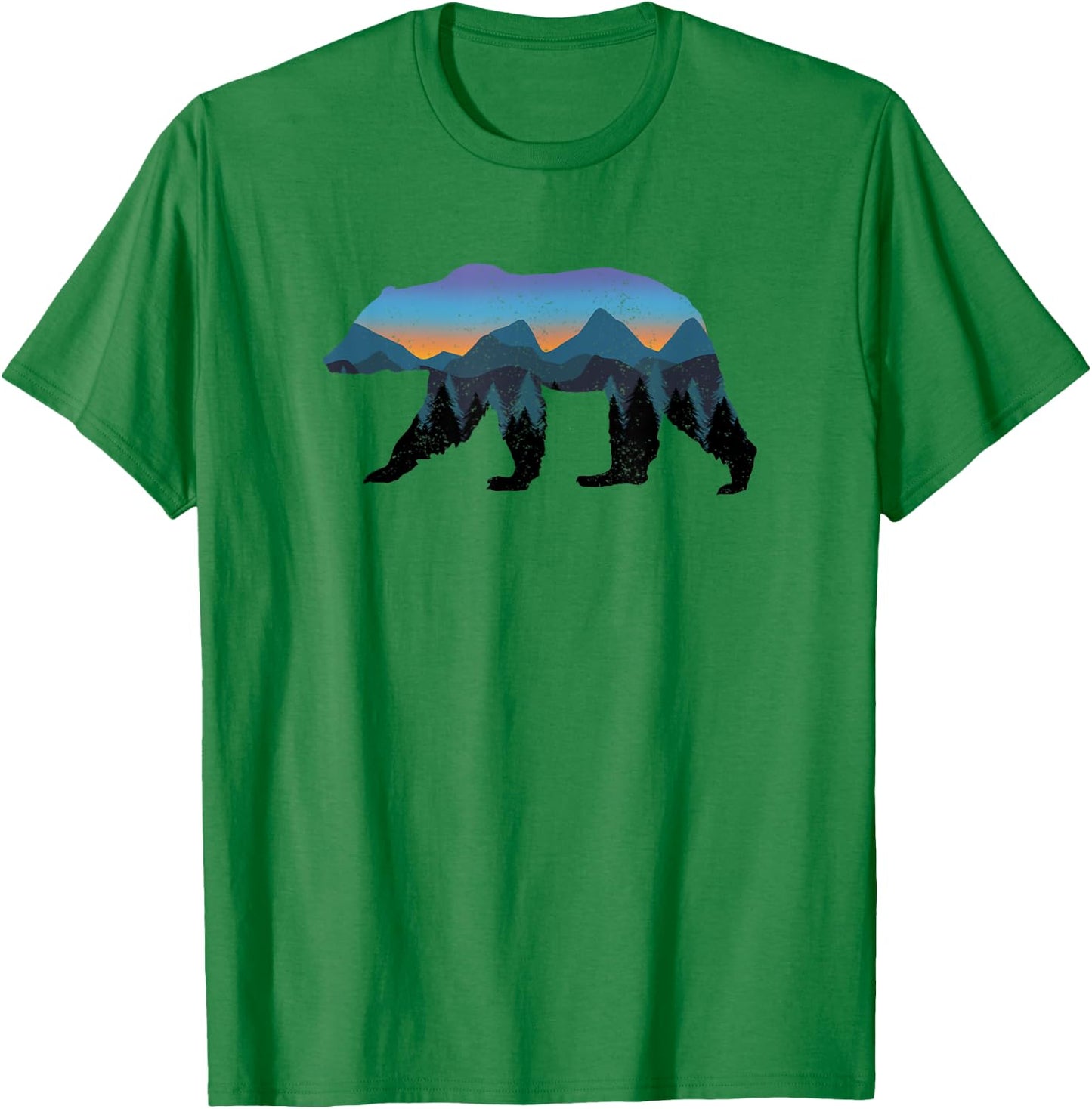 Bear Grizzly Mountains Forest Sunset Vintage Outdoor T-Shirt - T-Shirt | Irish Green
