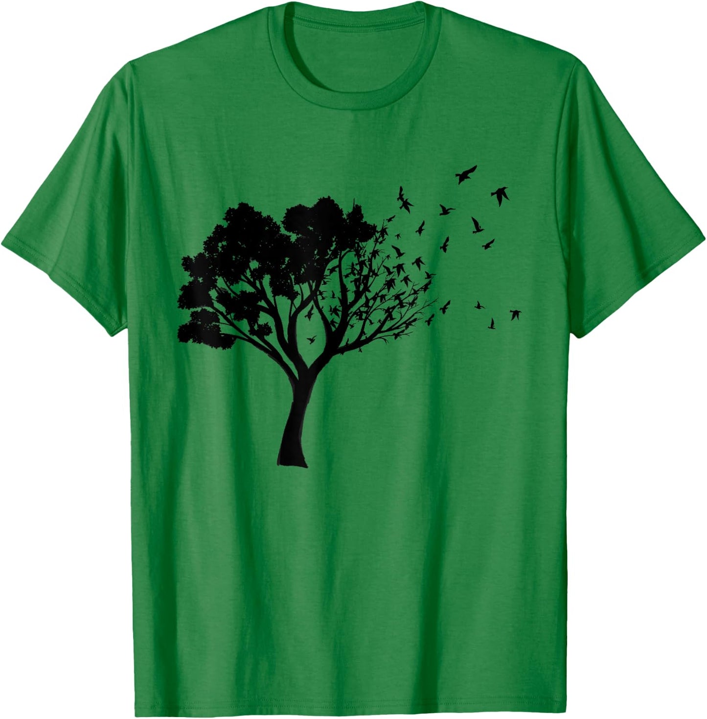 Black Tree And Birds Flying Away Free In Nature Silhouette T-Shirt - T-Shirt | Irish Green