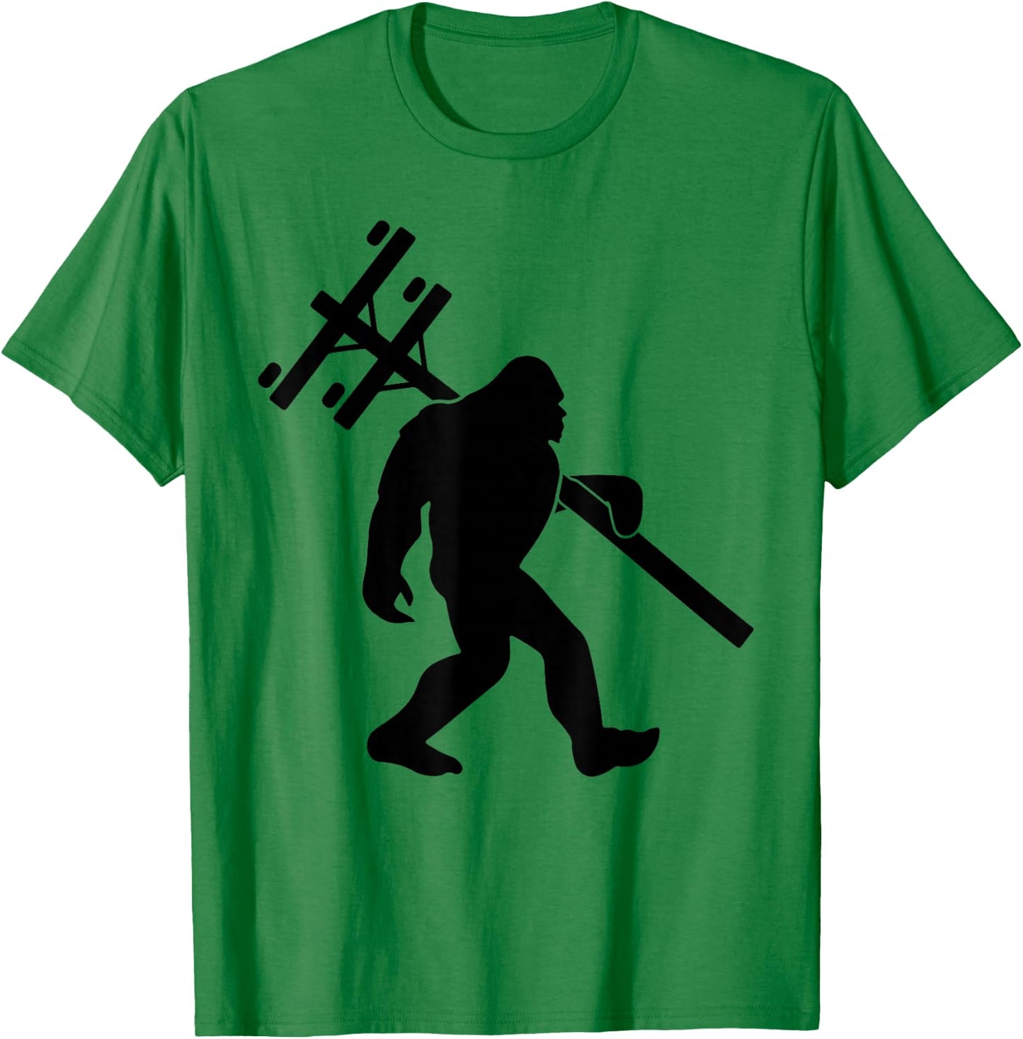 Funny Lineman bigfoot hanging Electricity column electrician T-Shirt - T-Shirt | Irish Green